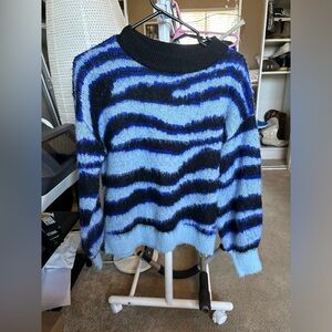 NWOT Electric Blue & Black Tiger Stripes XS Anthropologie Womens Sweater